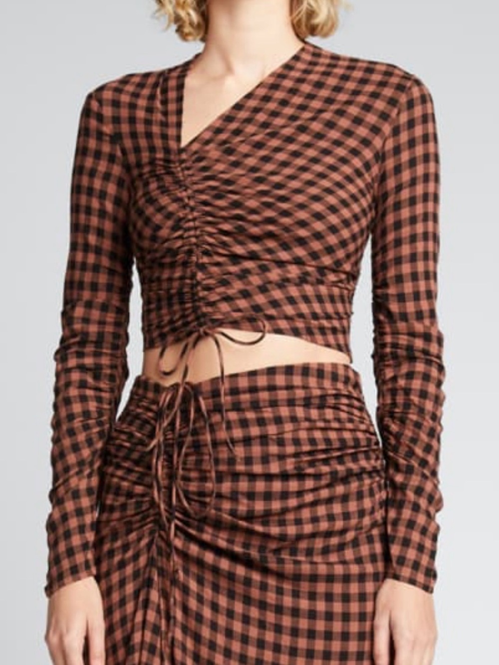 NWOT A.L.C. Oryn Asymmetric Ruched Check Crop Top Blouse-Size 2 Sold Out Style